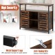 Buffet cabinet with slatted door in rustic brown, featuring adjustable shelves and anti-tipping kits for safety.