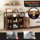 Buffet cabinet with rustic brown finish, featuring adjustable shelves and louvered door for ample kitchen storage.