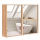 Double door bathroom wall cabinet with mirror, natural bamboo finish, adjustable shelves for practical storage.