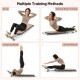 Multifunctional sit-up bench in pink, showcasing various exercises with adjustable angles and sturdy design for.