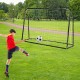 Kids soccer rebounder and goal in black, adjustable height 40"-48", perfect for outdoor play and practice.