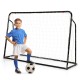Kids soccer goal with adjustable height, sturdy black frame, and weather-resistant net for outdoor play and training.