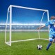 8 x 6 Ft soccer goal made of weather-resistant UPVC pipes, featuring a sturdy net and ground stakes for stability.