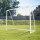 8 x 6 ft soccer goal made of weather-resistant UPVC pipes with ground stakes, ideal for backyards and parks.