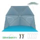 Blue UPF50+ sun protection beach umbrella tent with pop-up design, carrying bag, and zippered mesh windows for.