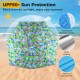 Colorful UPF50+ beach umbrella tent with zippered mesh windows, perfect for sun protection during outdoor activities.