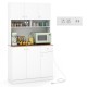 71-inch tall white pantry cabinet with wood-textured countertop, adjustable shelves, and built-in outlets for easy.