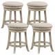 Set of four 24-inch swivel bar stools with wooden frames and linen fabric seats, ideal for home bars and kitchens.