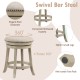Swivel bar stool with wooden frame, 360° rotation, and linen fabric seat, ideal for home bars and kitchens.