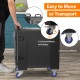 Stackable insulated food pan carrier with 81-quart capacity, featuring wheels and handles for easy transport.