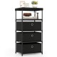 Storage tower with fabric drawers and wood top, featuring metal handles for easy access, perfect for living room.