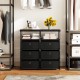 Dresser with 3/4 fabric drawers and wood top, featuring a metal frame, ideal for living rooms and offices.
