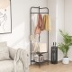 Black corner coat rack with anti-toppling design and sturdy metal frame, perfect for organized entryway or bedroom.