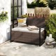 Patio storage bench in mix brown and off white with cushion, ideal for backyard or poolside seating and storage.