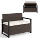 Patio storage bench in mix brown and off-white, featuring a spacious seat and under-seat storage for outdoor use.