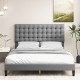 Queen size upholstered platform bed with tufted gray headboard, perfect for modern bedrooms and guest rooms.