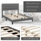 Queen size upholstered platform bed with tufted headboard, solid wooden slats, and sturdy middle support legs for.