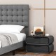 Queen size upholstered platform bed with tufted headboard, featuring a modern design and ample under-bed storage.