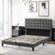 Queen size upholstered platform bed with tufted gray headboard and wooden slats, perfect for modern bedroom decor.