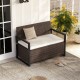 Patio storage bench in mix brown and off white, featuring a spacious seat and under-seat storage for outdoor use.