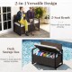 Mix brown and off-white patio storage bench with ergonomic backrest, suitable for backyard or poolside relaxation.