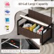 Patio storage bench in mix brown and off-white, featuring 40-gal storage, removable cover, and ergonomic backrest.