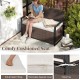 Comfy cushioned patio storage bench in mix brown and off white, featuring a removable cover and 40-gallon storage.