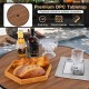 28-inch outdoor bar table with wood-like DPC tabletop, perfect for backyard use, featuring an umbrella hole and sturdy.