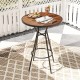 28-inch outdoor bar table with a wood-like tabletop, featuring a footrest and anti-slip pads for added stability in.