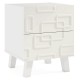 Modern nightstand side table in white with 3D geometric patterns and two spacious drawers for stylish storage.