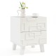 Modern nightstand side table in white with 3D geometric patterns, featuring two drawers for storage and a convenient.