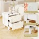 Modern white nightstand with 3D geometric patterns, featuring two drawers and an easy-to-clean surface for versatile.