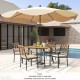 Outdoor dining table set with acacia wood chairs and cushions, featuring a 1.9" umbrella hole, perfect for patio use.
