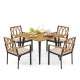 Outdoor dining table with four cushioned chairs, featuring acacia wood and a 1.9-inch umbrella hole, perfect for patio.