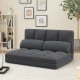 Floor sofa bed in dark gray with adjustable backrest, velvet cover, and two pillows for versatile comfort and.
