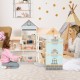 Wooden corner dollhouse playset with 41 accessories, featuring three stories and a patio for imaginative play.