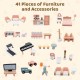 Wooden corner dollhouse playset featuring 41 accessories, including furniture and toys, for imaginative play and.
