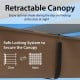 Retractable canopy detail showing safe locking system and fabric for 10 x 12 feet outdoor aluminum pergola shelter.