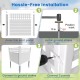Installation steps for 45 x 45.5 inch white air conditioner fence panels with metal ground stakes for outdoor use.