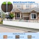 White air conditioner fence panels with metal ground stakes, designed for stability on soft soil, gravel, or sand.
