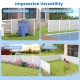 Vinyl picket fence panel with metal ground stakes, ideal for garden, patio, or pool enclosures, featuring durable PVC.