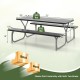 6 feet picnic table bench set with HDPE tabletop, black, for 8 people, featuring a waterproof surface and sturdy frame.