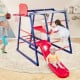 Colorful 7-in-1 metal toddler climbing toy with slide, basketball hoop, and climbing structures for active play.