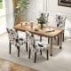 Tufted dining chair set featuring blue and white linen fabric, sturdy wood legs, and adjustable anti-slip foot pads.