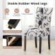 Tufted dining chair with blue and white linen fabric, sturdy rubber wood legs, and adjustable anti-slip foot pads.