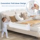 Foldable bed rail in white with a convenient swing-down design for easy access, ensuring toddler safety and stability.