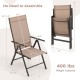 Folding patio chair with 7-level adjustable backrest, coffee color, sturdy metal frame, ideal for outdoor relaxation.