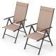 Two coffee-colored patio folding dining chairs with 7-level adjustable backrests, perfect for outdoor relaxation.