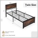 Twin size metal bed frame with high headboard, industrial design, and mute bars for noise reduction, no box spring.