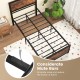 Twin size metal bed frame with high headboard and mute bars, designed to reduce noise and enhance bedroom decor.